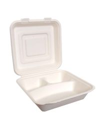 25 Box con coperchio per asporto 3 scomparti compostabili 24x24xh8cm