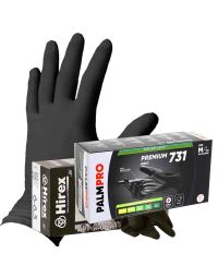 Guanti in lattice monouso Hirex colore nero indossato