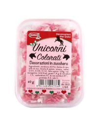 Unicorni di zucchero colorati bianchi e rosa per decorazione torte 40 g