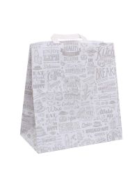 200 Shopper buste in carta Bianco con manici per asporto con stampa 27x16 h29 cm