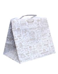 200 Shopper buste in carta bianca con manici per asporto con stampa 32x21 h27 cm