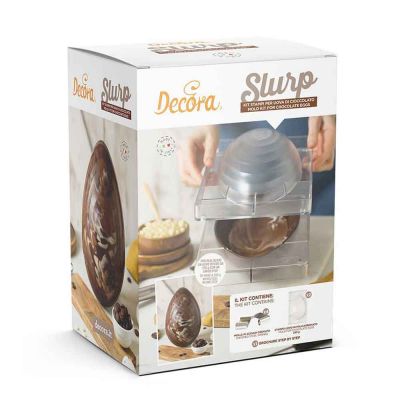 Kit Slurp 2 Stampi per Uova di cioccolato da 250g in policarbonato rigati e 4 molle