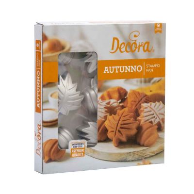 Stampo per 9 dolcetti autunnali foglie e zucche in acciaio antiaderente