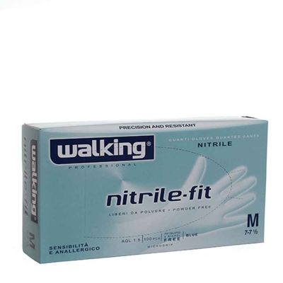 Guanti monouso in nitrile azzurri Walking Nitrile Fit taglia M 7-7,5  