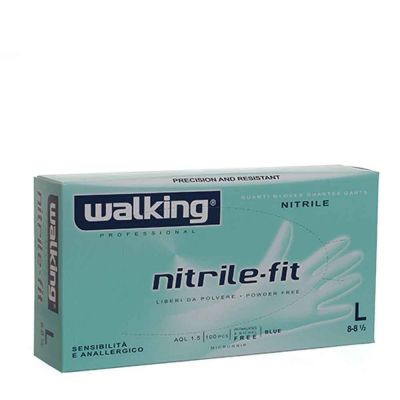 Guanti monouso in nitrile azzurri Walking Nitrile Fit taglia L 8-8,5  