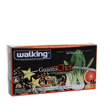 Guanti Chef monouso in nitrile nero Walking taglia M 7-7,5