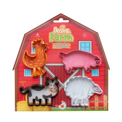 Set 4 Cutters tagliapasta in plastica animali gallo, maialino, pecora e mucca