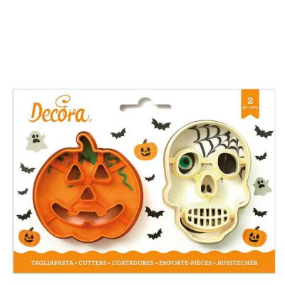 Set 2 Cutters Tagliapasta in plastica Halloween zucca e teschio Decora