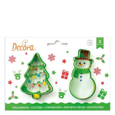 Set 2 Cutters Tagliapasta in plastica albero di Natale e pupazzo di neve Decora