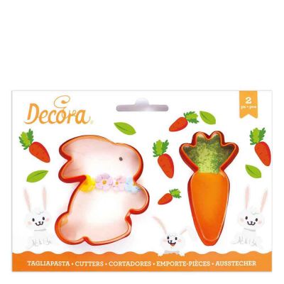 2 Formine Tagliapasta in plastica a forma di Coniglio e Carota Decora