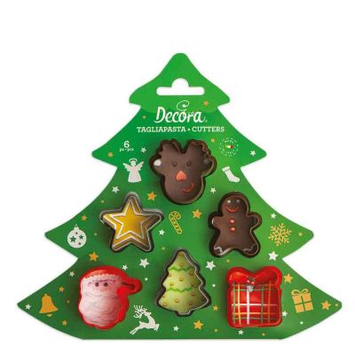 Set 6 mini Cutters Tagliapasta in plastica personaggi natalizi Decora