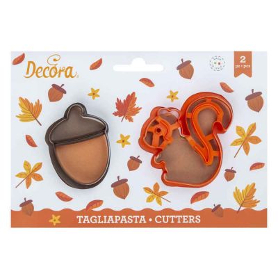 Set 2 Cutters Tagliapasta in plastica tema bosco con scoiattolo e ghianda