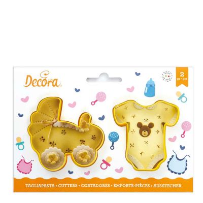 Set 2 Cutters Tagliapasta in plastica Baby carrozzina e body 