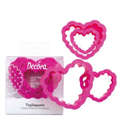 Set 4 Cutters Tagliapasta in plastica forma Cuore festonato Decora