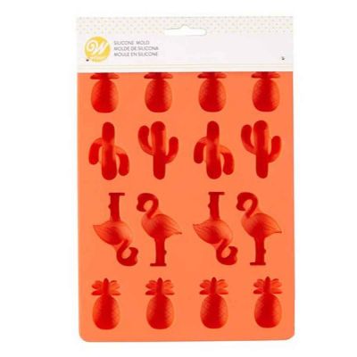 Stampo antiaderente in silicone per 16 soggetti tropical ananas cactus e fenicotteri
