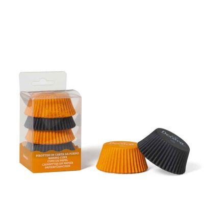 75 Pirottini in carta neri e arancio per cottura muffin Ø5 x h 3,2 cm Decora