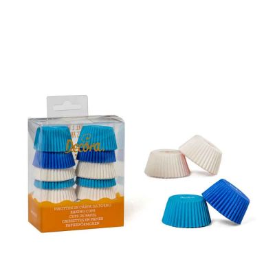 200 Pirottini in carta bianchi celesti e blu per mini muffin Ø3,2 x h 2,2 cm Decora