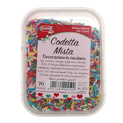 Codetta mista di zucchero colorato per decorazioni 70 g Graziano