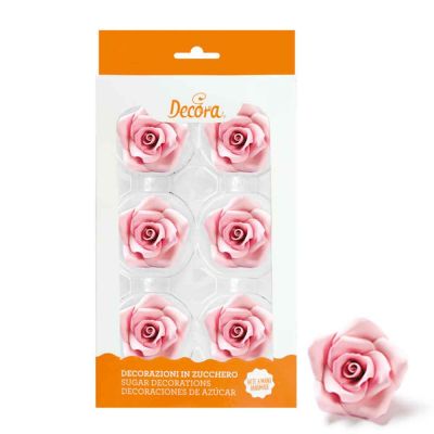 6 Decorazioni Rose grandi rosa in zucchero Decora