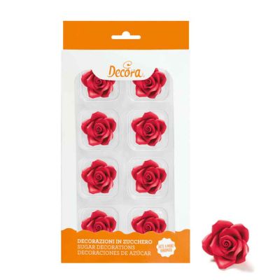 8 Decorazioni Rose medie rosse in zucchero Decora