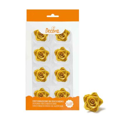 8 Decorazioni Rose medie oro in zucchero Decora