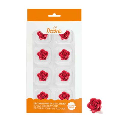 8 Decorazioni Rose piccole rosse in zucchero Decora