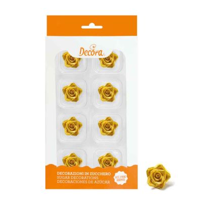 8 Decorazioni Rose piccole oro in zucchero Decora