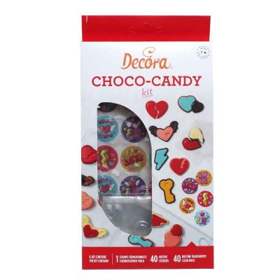 Stampo 12 cioccolatini a tema cuori Ø4 cm con 40 bustine e 40 adesivi Decora