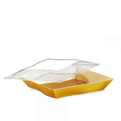 Piatti di plastica rigida oro con coperchio Vanity 16x16cm