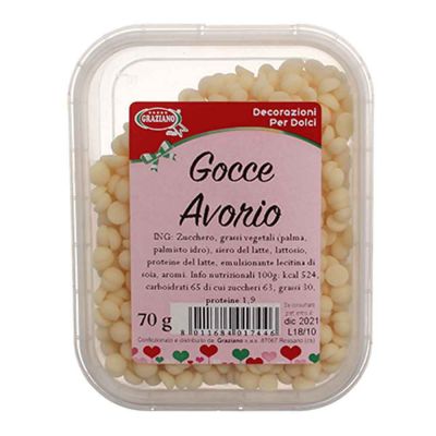 Gocce di cioccolato bianco per decorazione dolci 70 g Graziano