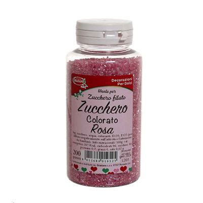 Cristalli di zucchero colorato rosa per decorazioni e zucchero filato 200 g