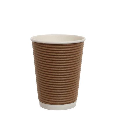 Bicchieri di carta ondulata tripla parete 420ml nocciola