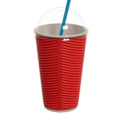 Bicchieri 550ml rosso con coperchio cupola per cannucce