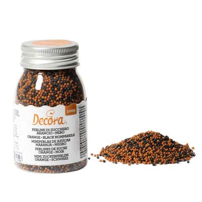 Perline di zucchero colore arancio e nero mix per decorazione 100 g Decora