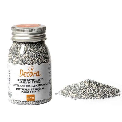 Perline di zucchero colore argento e perla mix per decorazione 100 g Decora