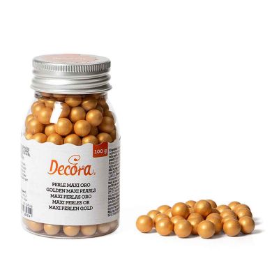Perle di zucchero grandi color oro per decorazione 100 g Decora