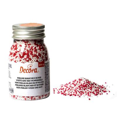 Perline di zucchero bianco e rosso per decorazione 100 g Decora