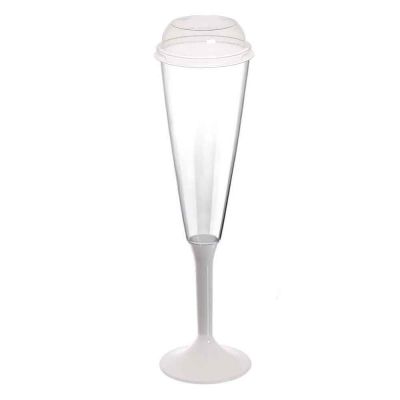 Calici Flute Maxi riutilizzabili bianco 160ml con coperchio