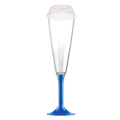 Calici Flute Maxi riutilizzabili blu 160ml con coperchio