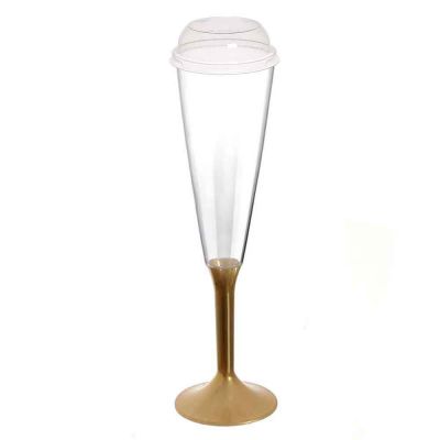 Calici Flute Maxi riutilizzabili oro 160ml con coperchio