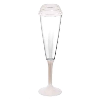 Calici Flute Maxi riutilizzabili bianco perlato 160ml con coperchio