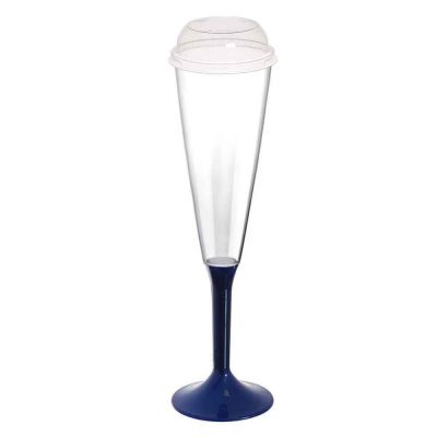 Calici Flute Maxi riutilizzabili blu perla 160ml con coperchio