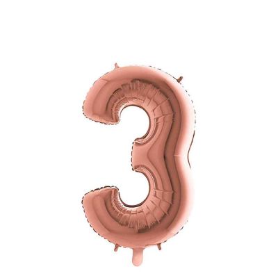 Palloncino Mylar Numero 3 Rosa Gold Medio 14″ 35 cm