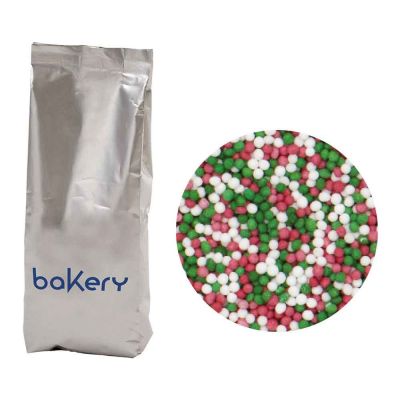 Perline di zucchero bianche verdi e rosse per decorazione 1kg Bakery