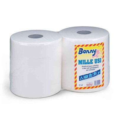 2 bobine Bonny maxi rotoli di carta in pura cellulosa goffrata a 2 veli 