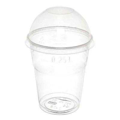 100 Bicchieri Cristal PET 350 ml con coperchio a cupola
