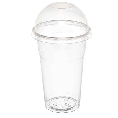 100 Bicchieri Cristal PET 500 ml con coperchio a cupola