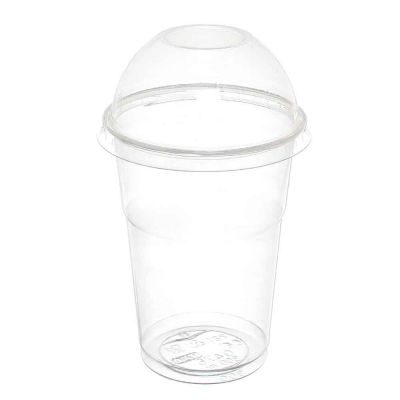 100 Bicchieri Cristal PET 300 ml con coperchio a cupola