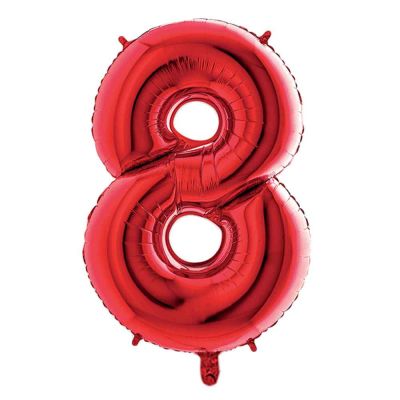 Palloncino Mylar Numero 8 Rosso Grande 40″ 101 cm