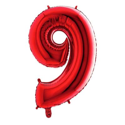 Palloncino Mylar Numero 9 Rosso Grande 40″ 101 cm